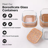 Kuber Industries Borosilicate Kitchen Containers Set with Bamboo Lid | Glass Containers with Lid | Airtight | Microwave Safe | Ratatouille Print | 310ml 510ml 800ml | Pack of 3 | Multipurpose